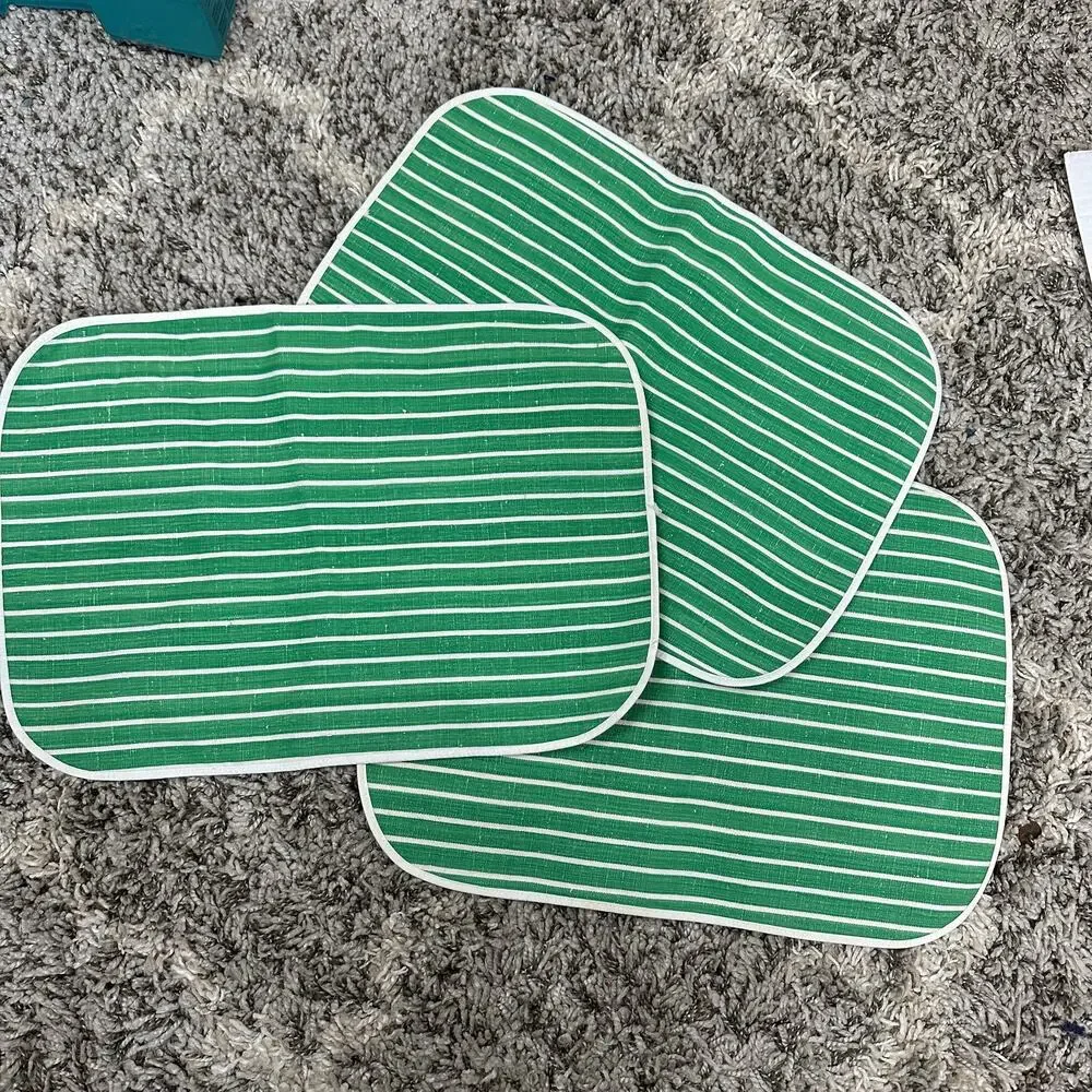 Striped Placemats Round Corners Set of 3 Rainbow Green Striped Picnic Retro